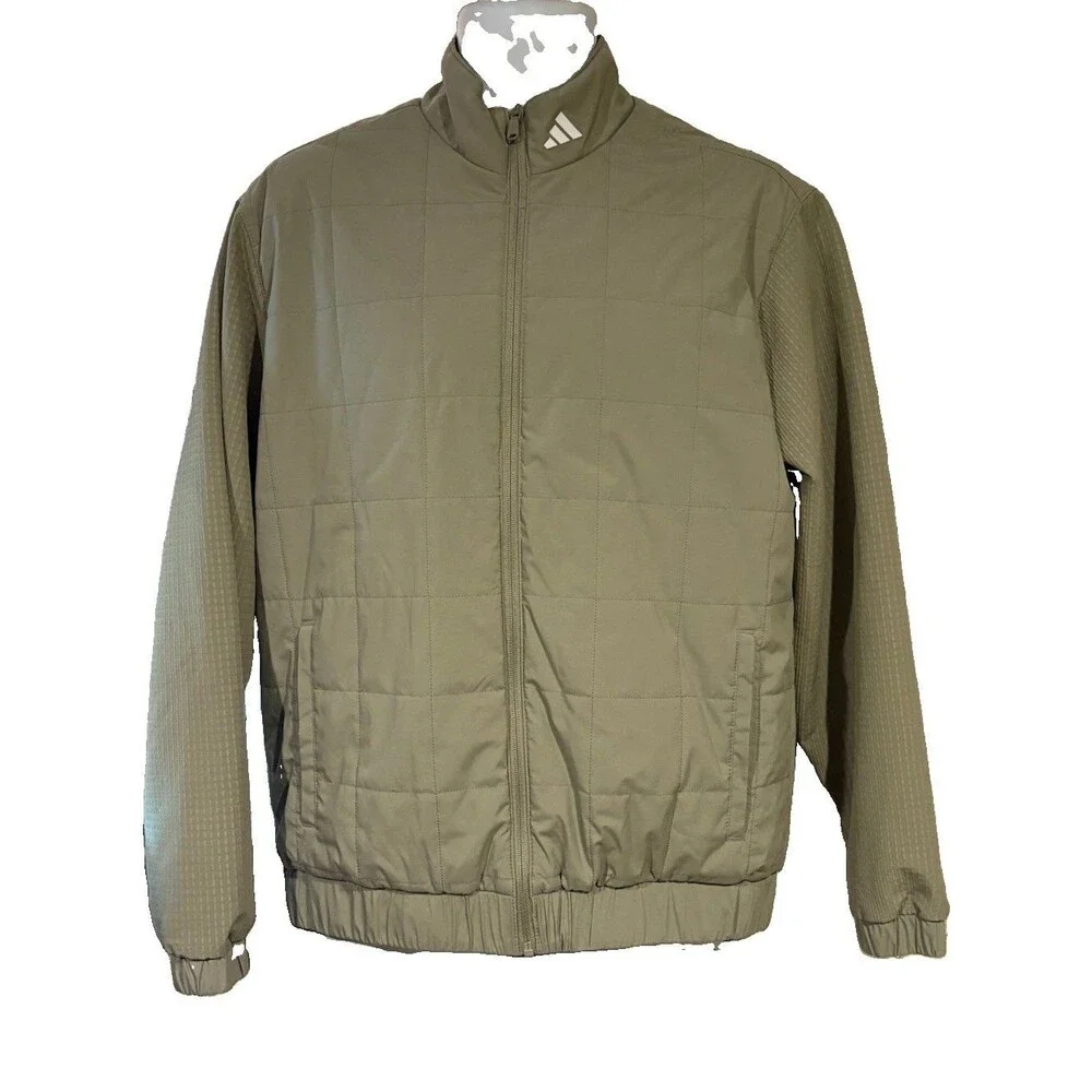 Adidas Men's Quilted Warm Premium Full Zip Puffer Jacket Olive Green Medium